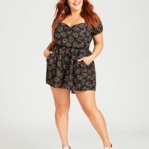 NWT Loralette Phuket Playsuit Romper Rambling Floral Black Multi Plus Size 14
